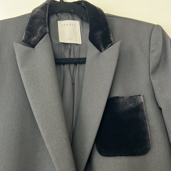 SANDRO PARIS Tailored Jacket With Velvet Pocket Size FR 36 - Picture 3 of 6